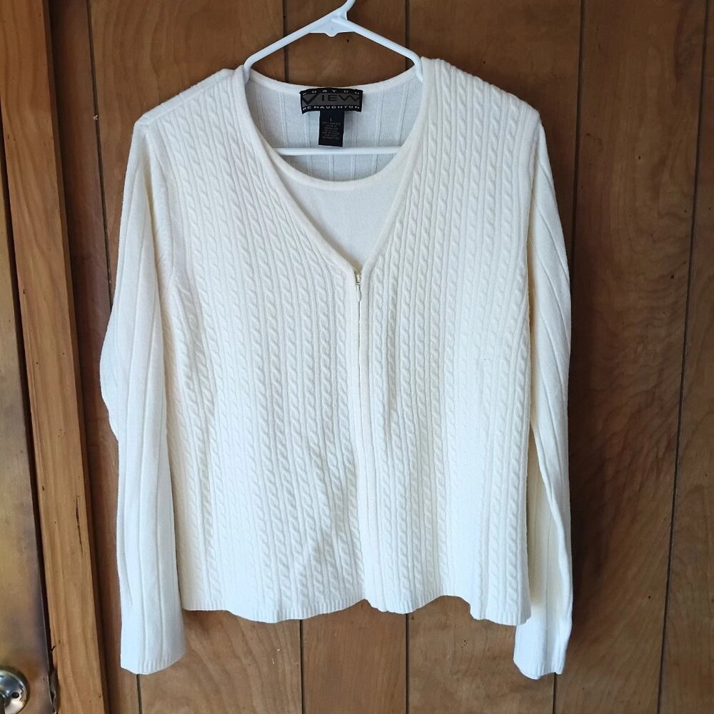 Norton McNaughton Women’s Ivory Cable Knit Button Cardigan Sweater Classic Soft